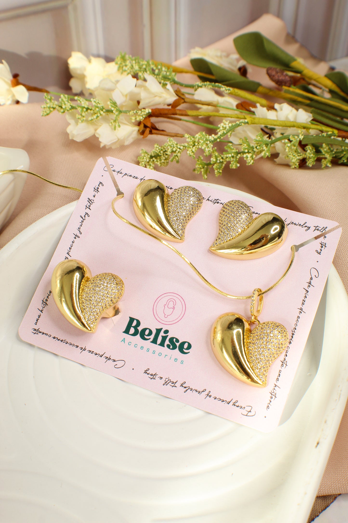 Love & Sparkle - Conjunto de pendientes, anillo y collar de cadena