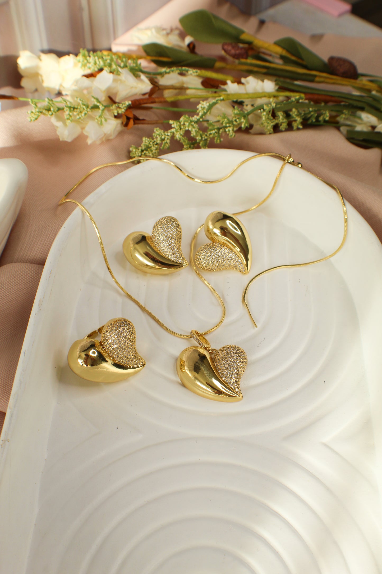 Love & Sparkle - Conjunto de pendientes, anillo y collar de cadena
