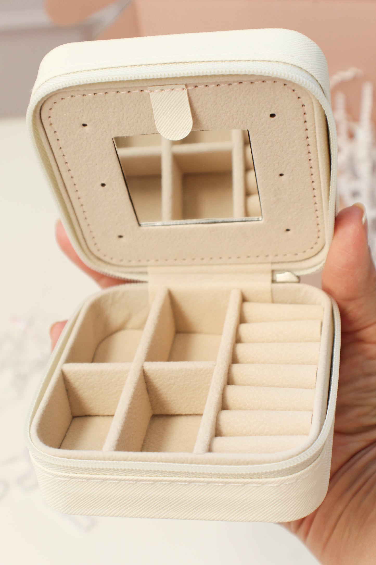 Personalized Travel jewelry Box for Her - With Special Message, Mirror & Compartments