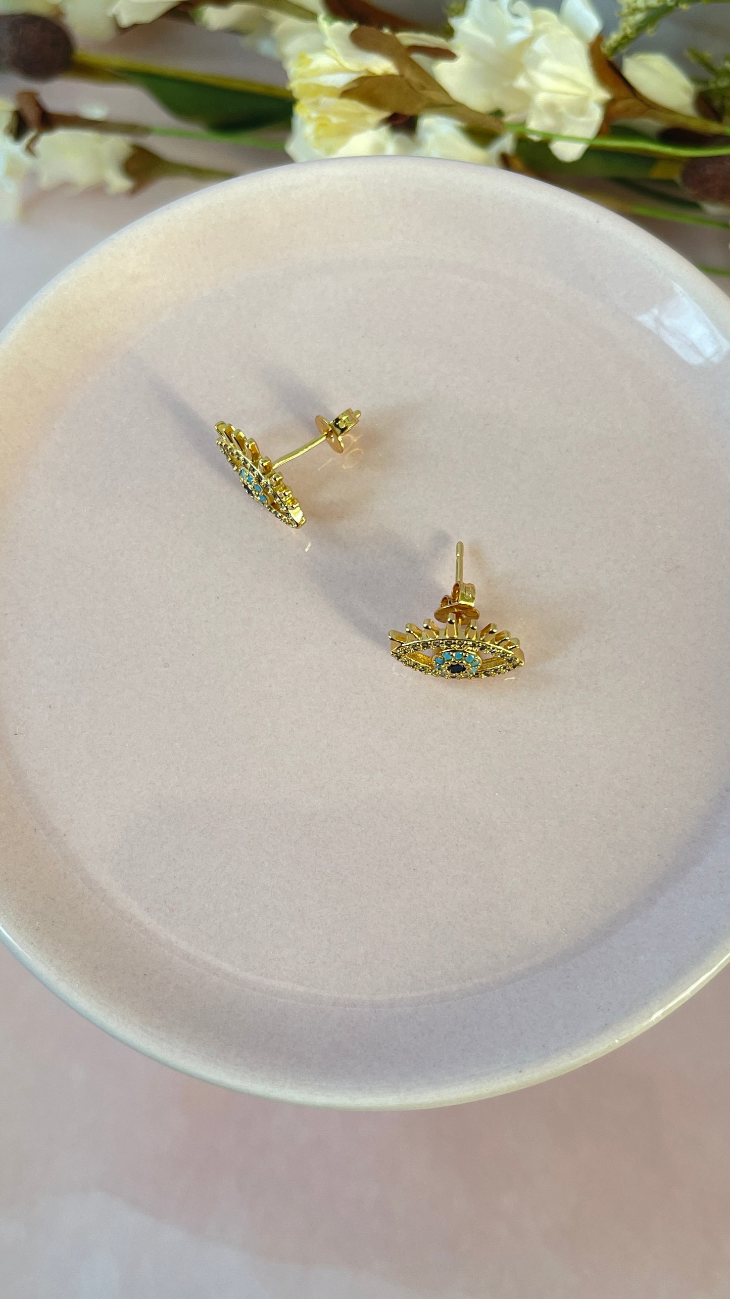 Evil Eye Studs Earrings with Crystal