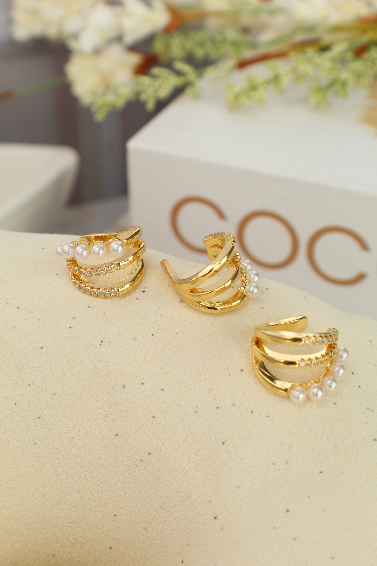 Triple Ear Cuff con Perlas y Circonita