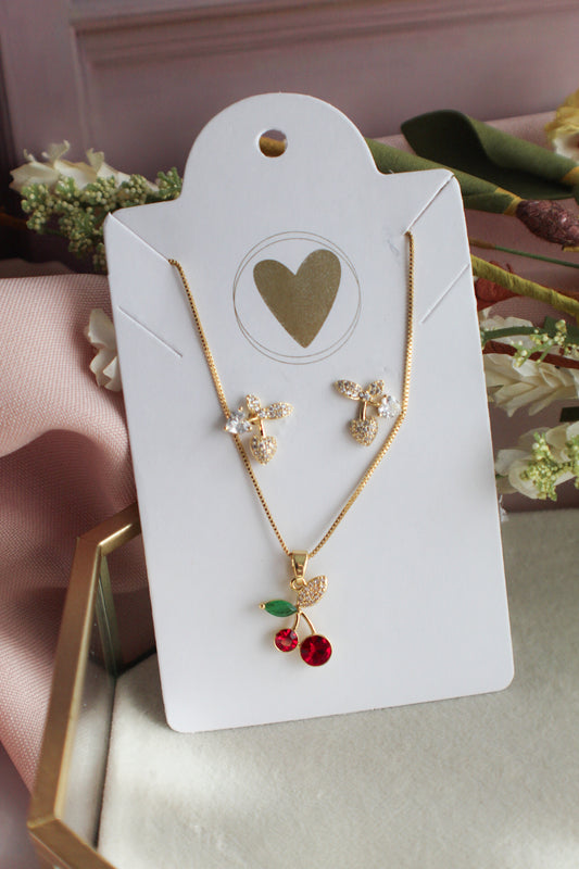 Conjunto de collar y pendientes con cadena de cerezas
