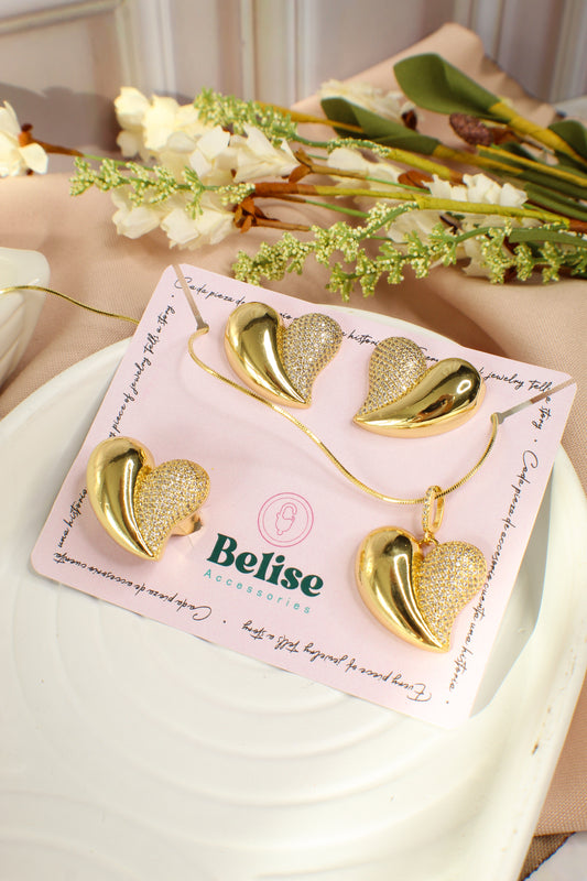 Love & Sparkle - Earrings, Ring and Chain Necklace Set