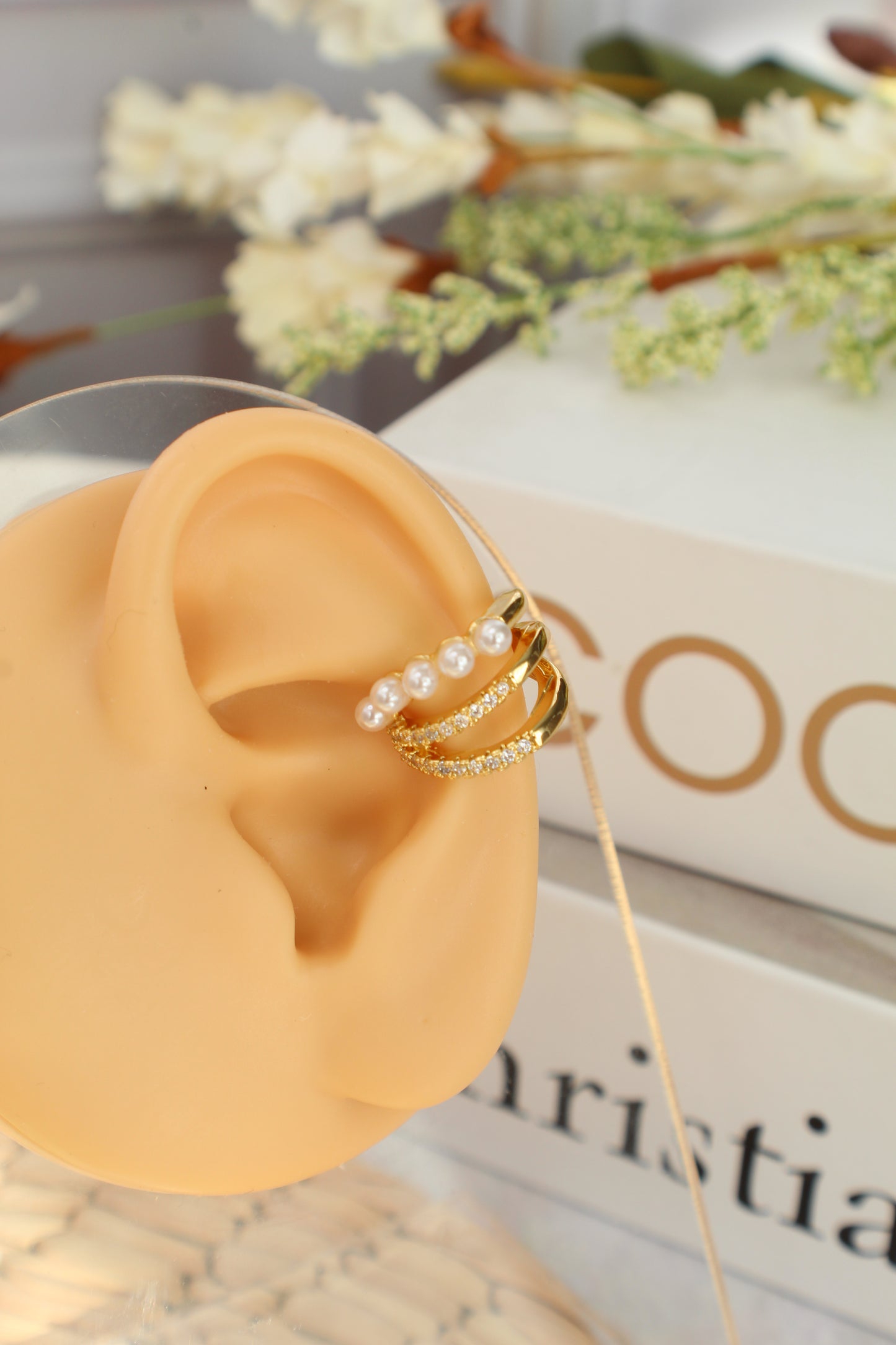 Triple Ear Cuff con Perlas y Circonita