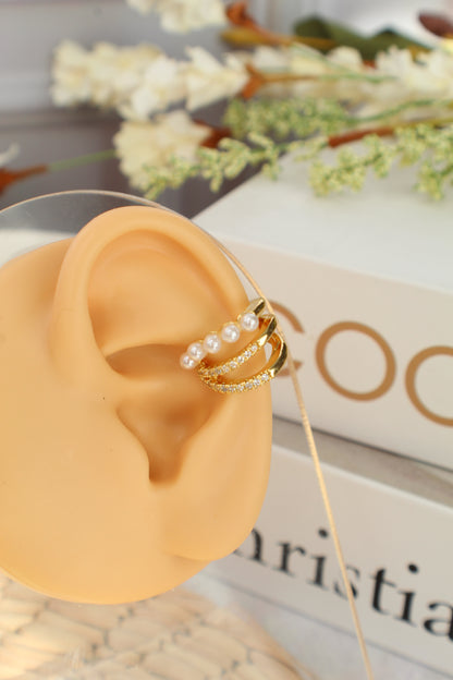 Triple Ear Cuff con Perlas y Circonita