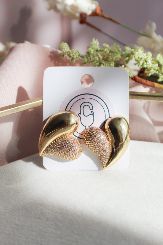 Half & Half Zircon Heart Earrings