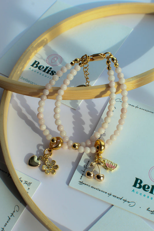 Pulsera de piedra de cuarzo rosa Soul in Bloom