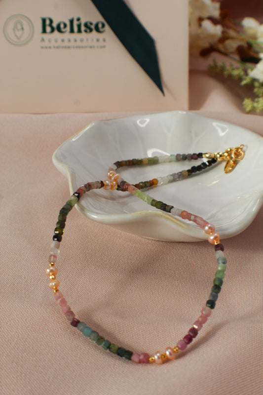 Multicolored Tourmaline  Pearls Necklace