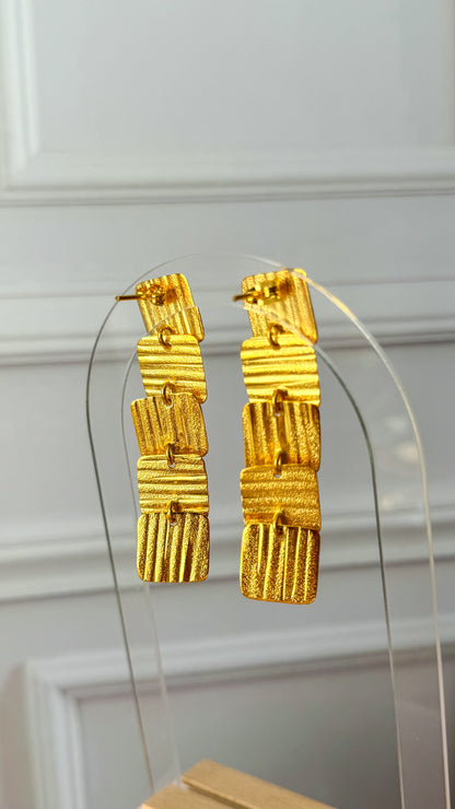 Gilded Squares Bronze Earrings