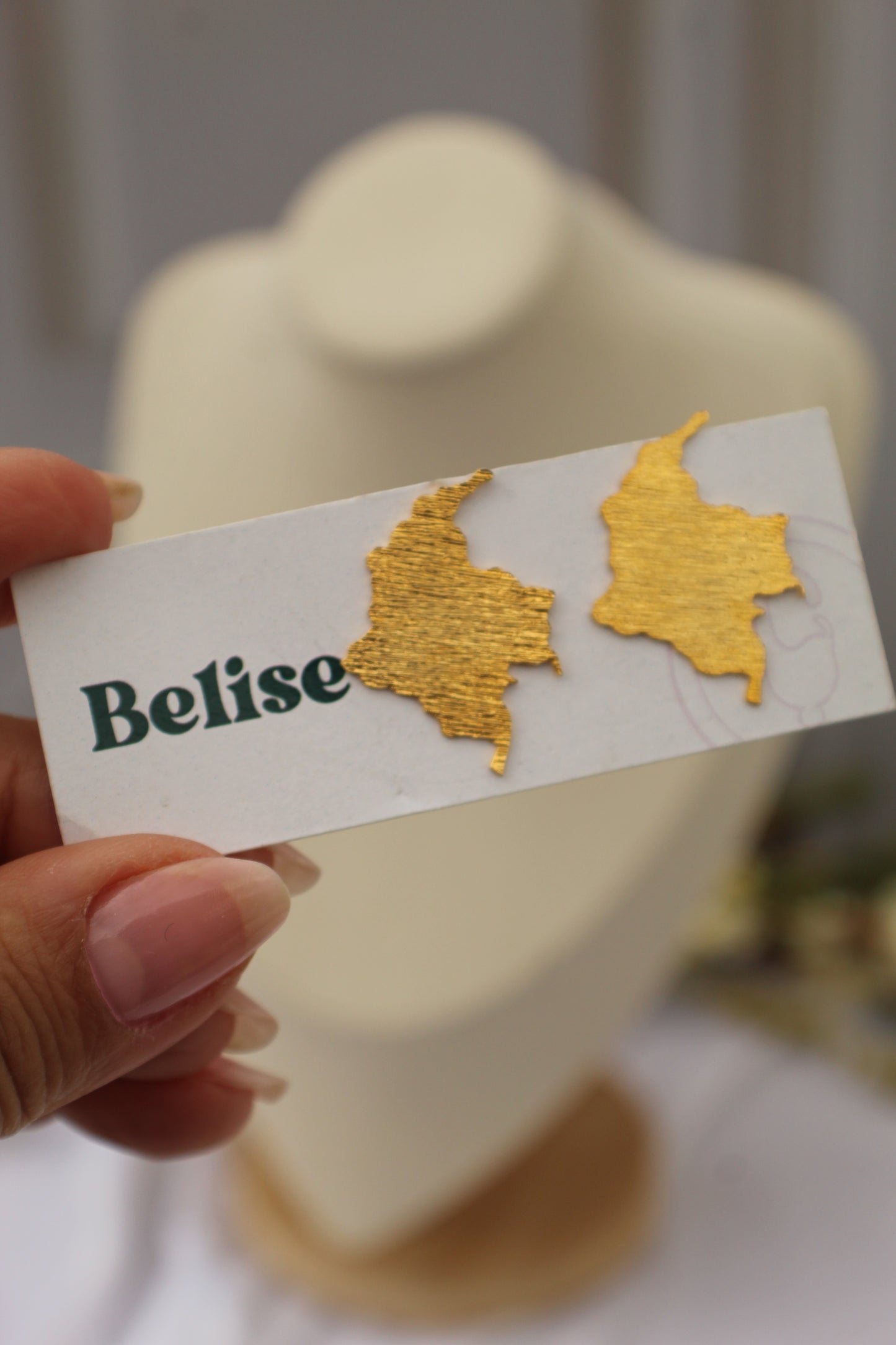 Aretes con mapa de Colombia | Bronce enchapado en oro de 24k | Hipoalergénicos