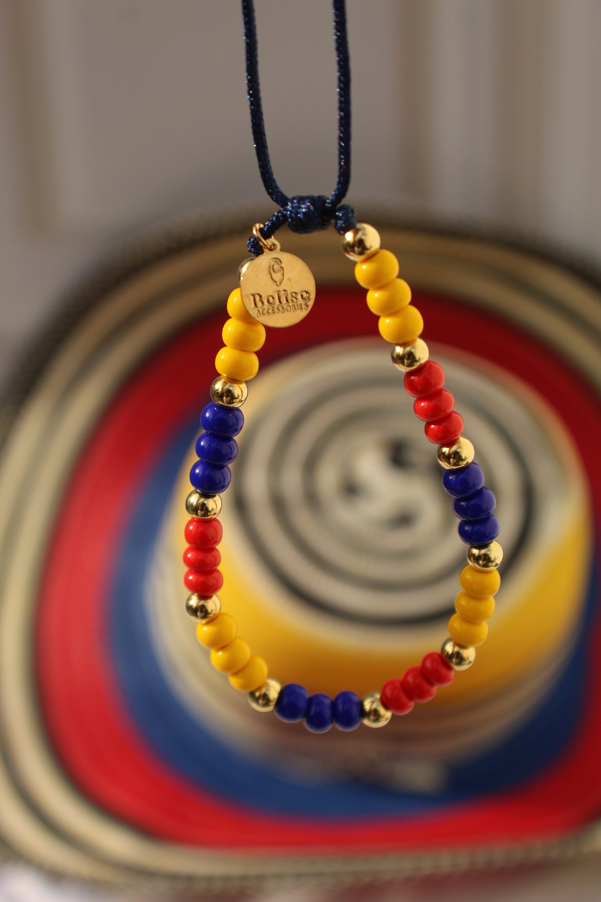 Unisex Colombian Flag Bracelet with Gold Beads Handmade