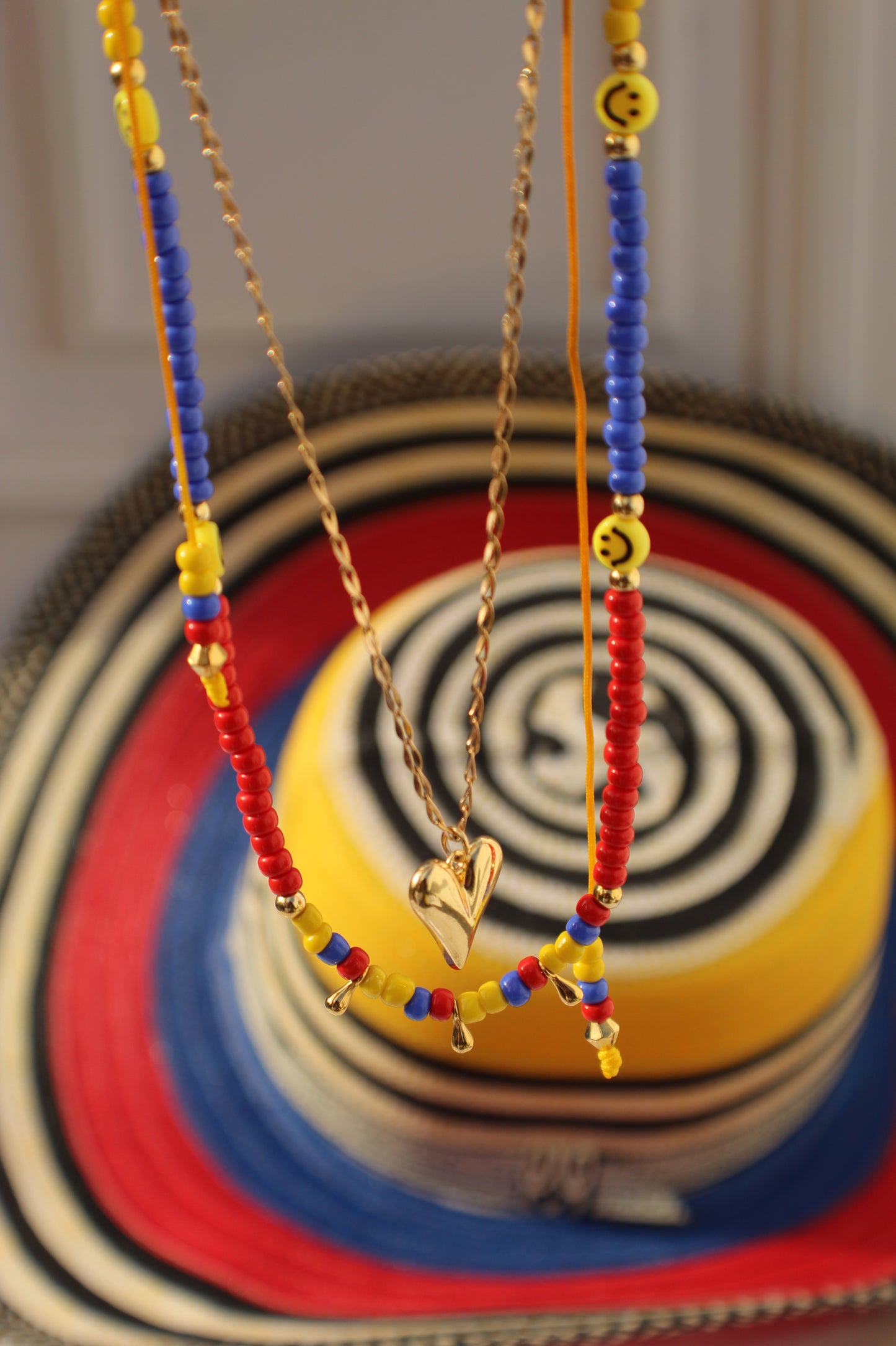 Double Colombian Necklace with Gold Heart Pendant | Handmade