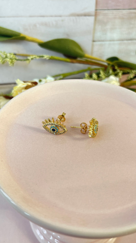 Evil Eye Studs Earrings with Crystal